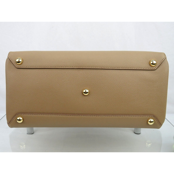 $1790 BURBERRY MD BANNER CAMEL TAN LEATHER CHECK LOGO SHOULDER MEDIUM TOTE BAG - Picture 4 of 13